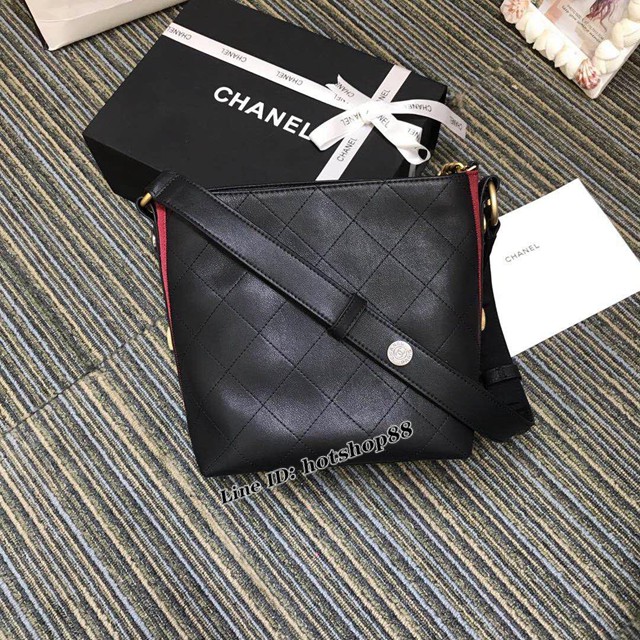 CHANEL女包 A57573 秋冬新款嬉皮包 小牛皮羅緞 小號 Chanel單肩女包 黑色香奈兒包 djc1116